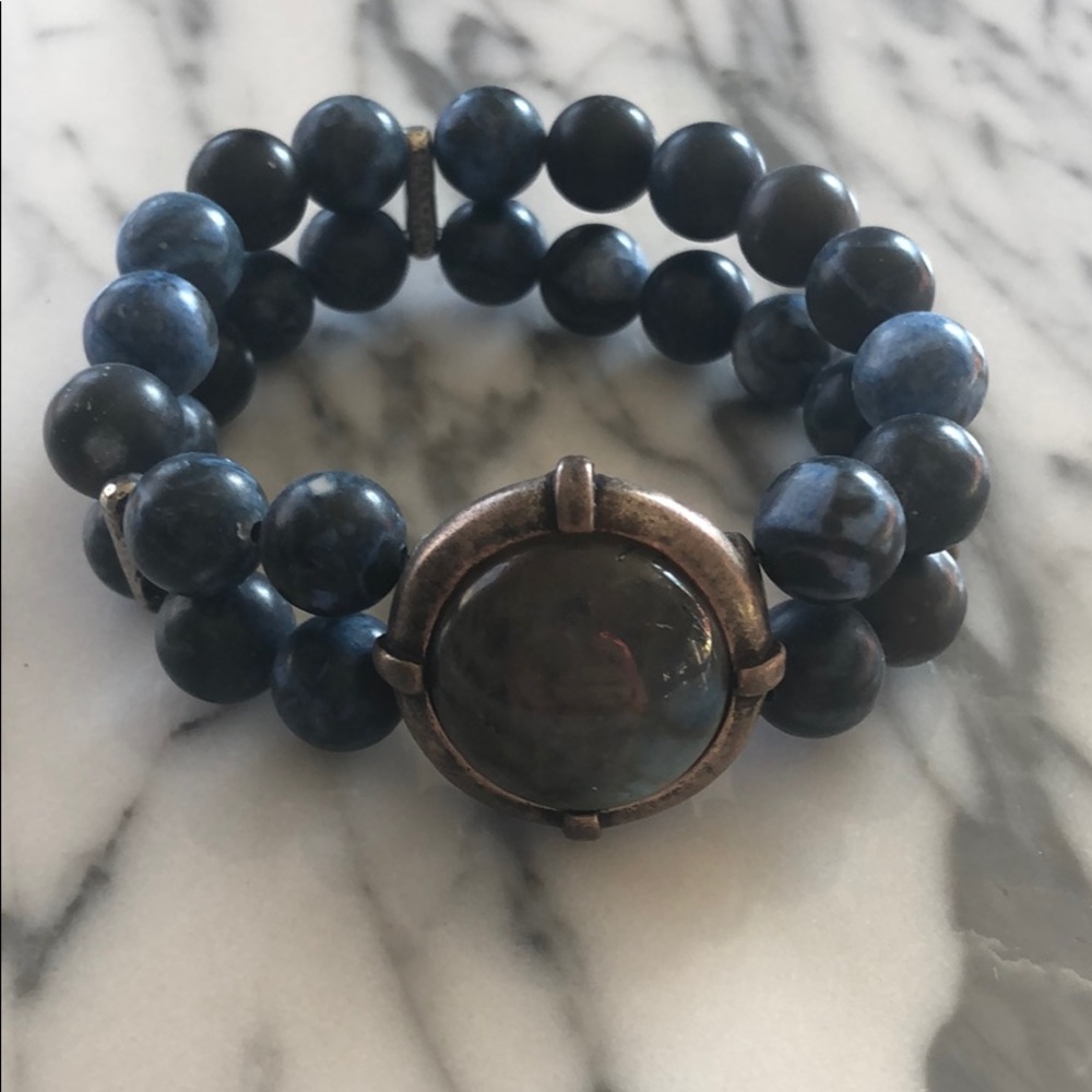 French Kande elastic blue stone bracelet